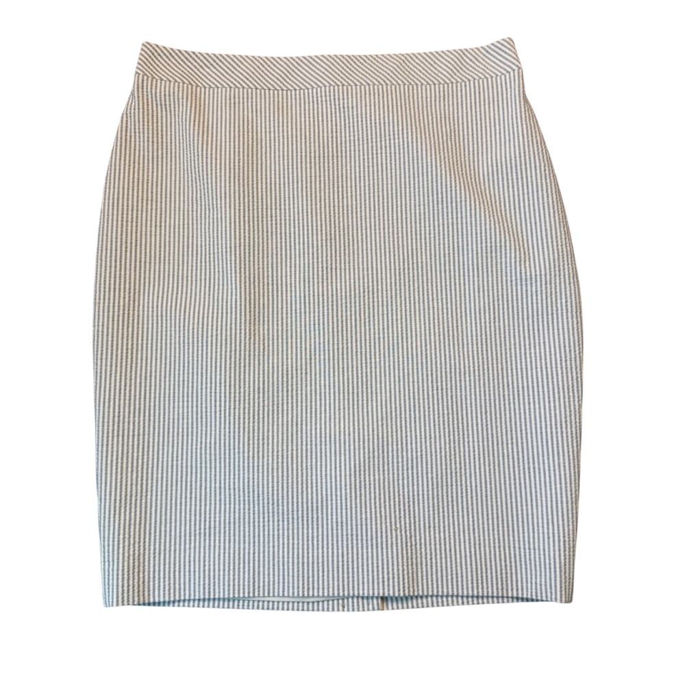 NEW Ann Taylor Striped Pencil Skirt Blue White Cotton Blend Career Nautical Sz 8